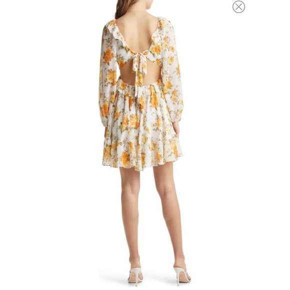 VICI‎ FLORAL LONG SLEEVE CUTOUT BACK CHIFFON BABYDOLL DRESS NWT WOMEN'S MEDIUM - Picture 2 of 16